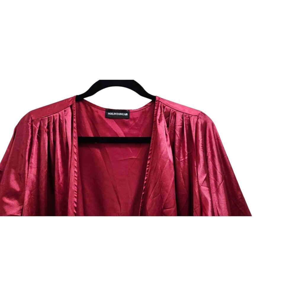 Solistawear Valentina Red Satin Robe Feather Trim Luxe Wrap – Solista W Size L - Picture 4 of 12